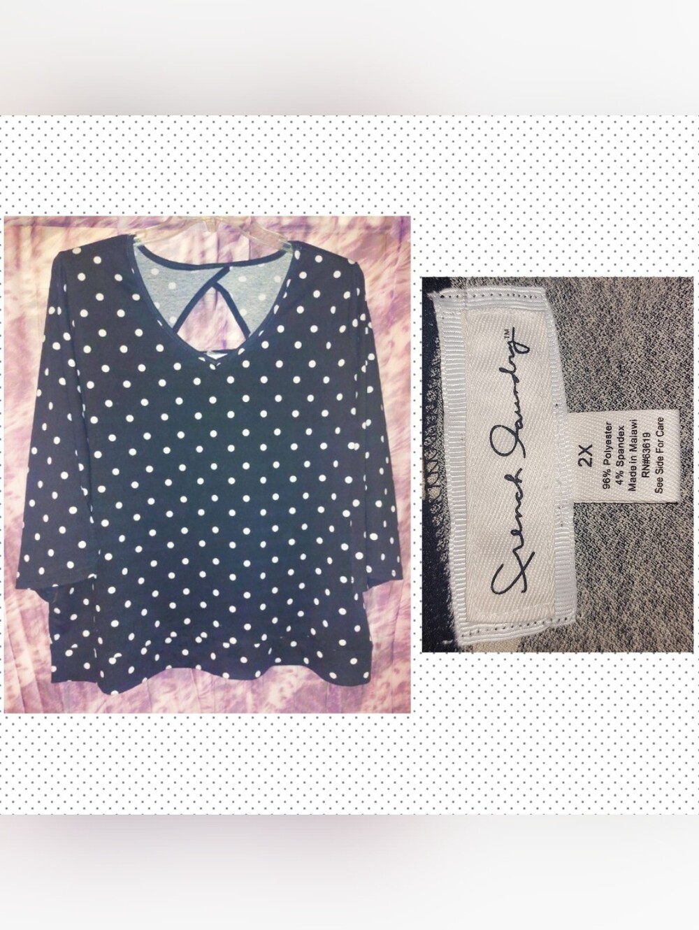 French Laundry brand Black w/White Polka Dots Print Soft Knit Top 2X(14/16/18)